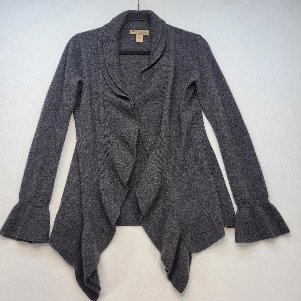 Marisa Christina Cardigan Womens XS Gray Cashmere Shawl‎ Collar Bell Sleeve Open